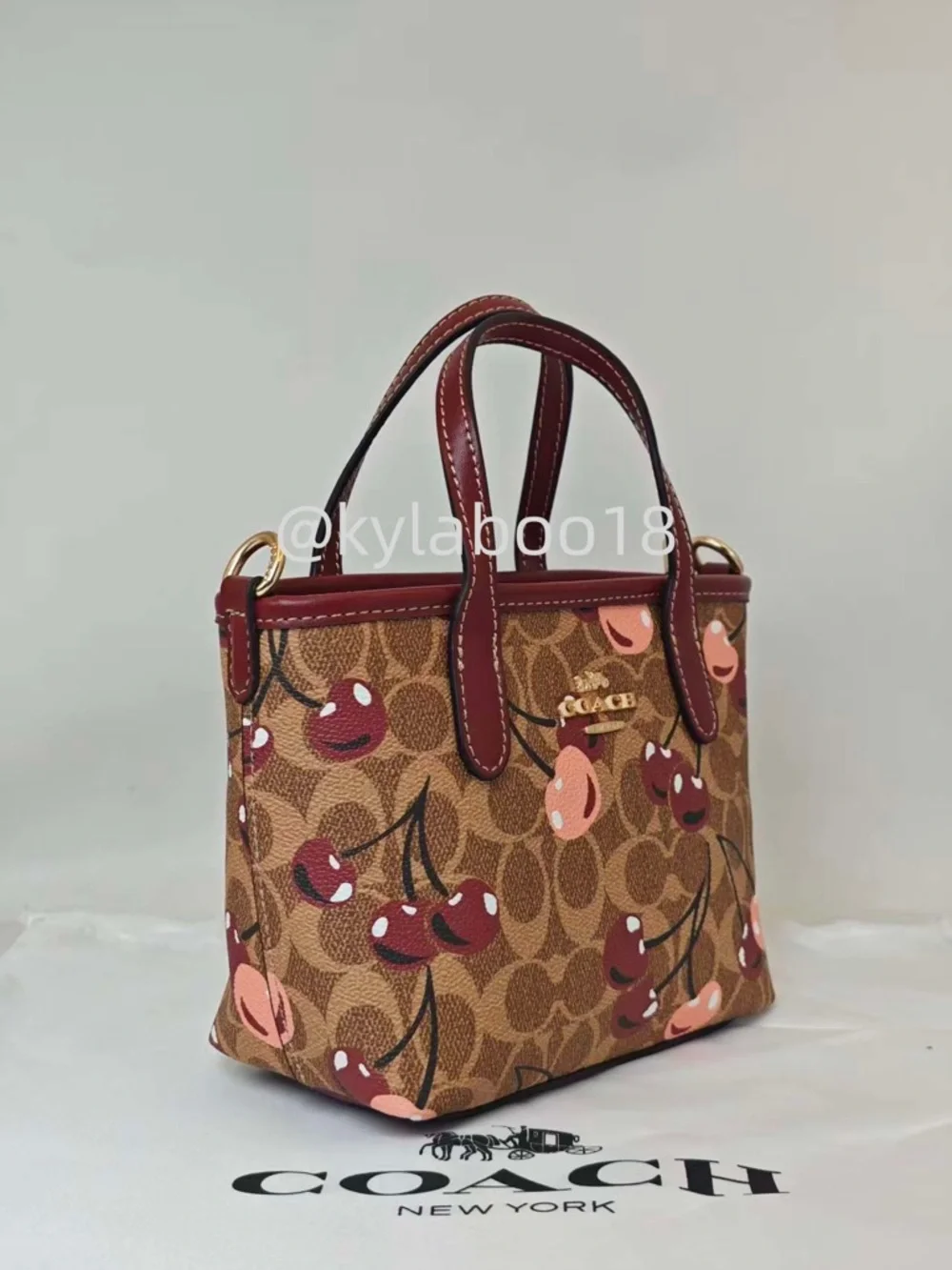 Coach Cherry-Print Small Satchel - Brown/Maroon/Pink